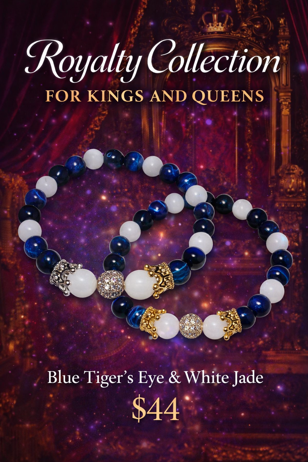 Royalty Collection — Blue Tiger’s Eye & White Jade Bracelet