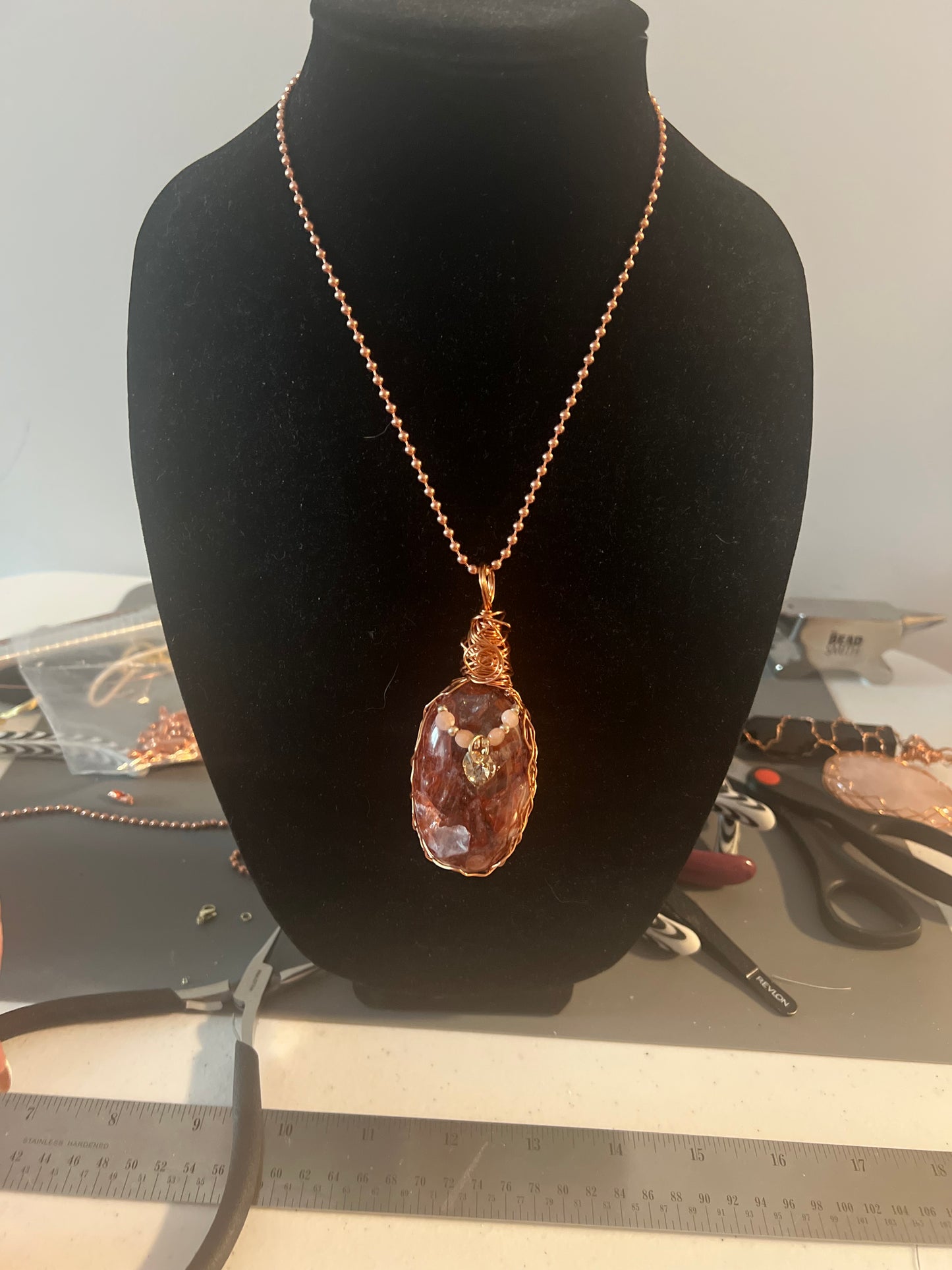 Fire Quartz Crystal Necklace – Handmade Copper Wire Wrapped Protection Pendant
