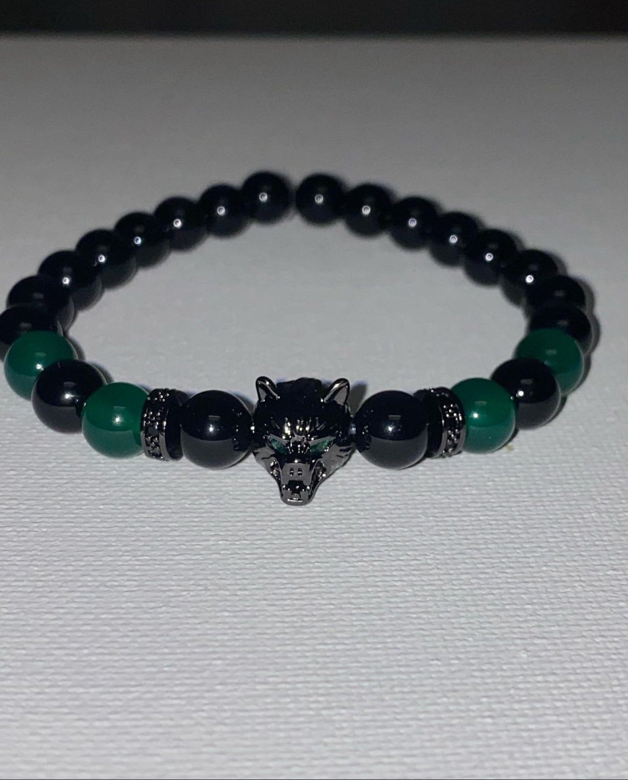 Wolf head 🐺 (crystal bracelet green jade & white jade )