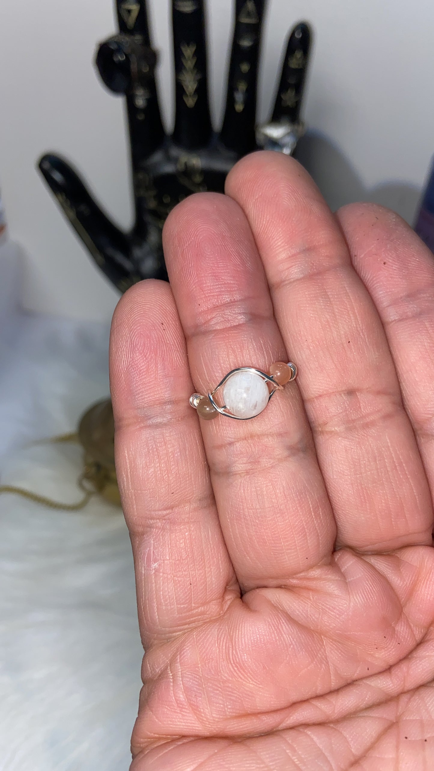 Rainbow moon stone & sun stone (ring)