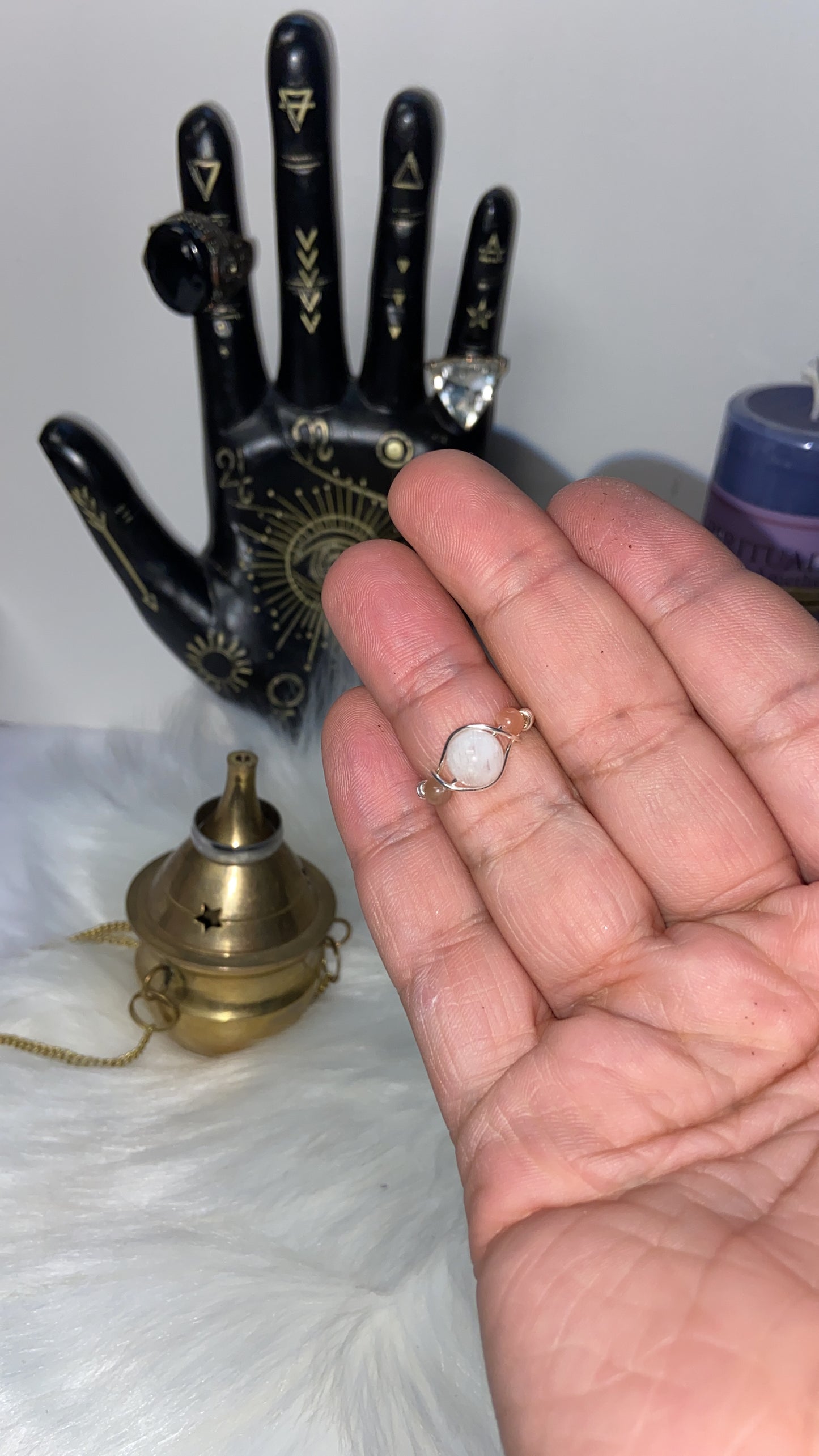 Rainbow moon stone & sun stone (ring)