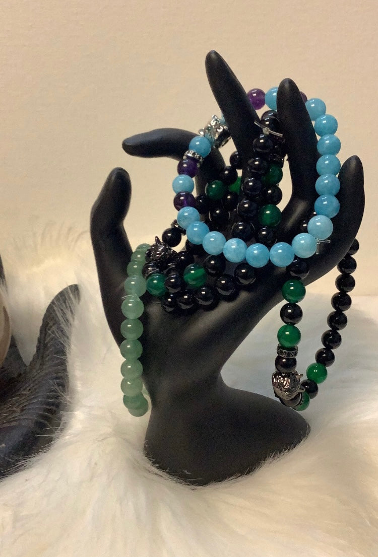 Wolf head 🐺 (crystal bracelet aquamarine & amethyst)