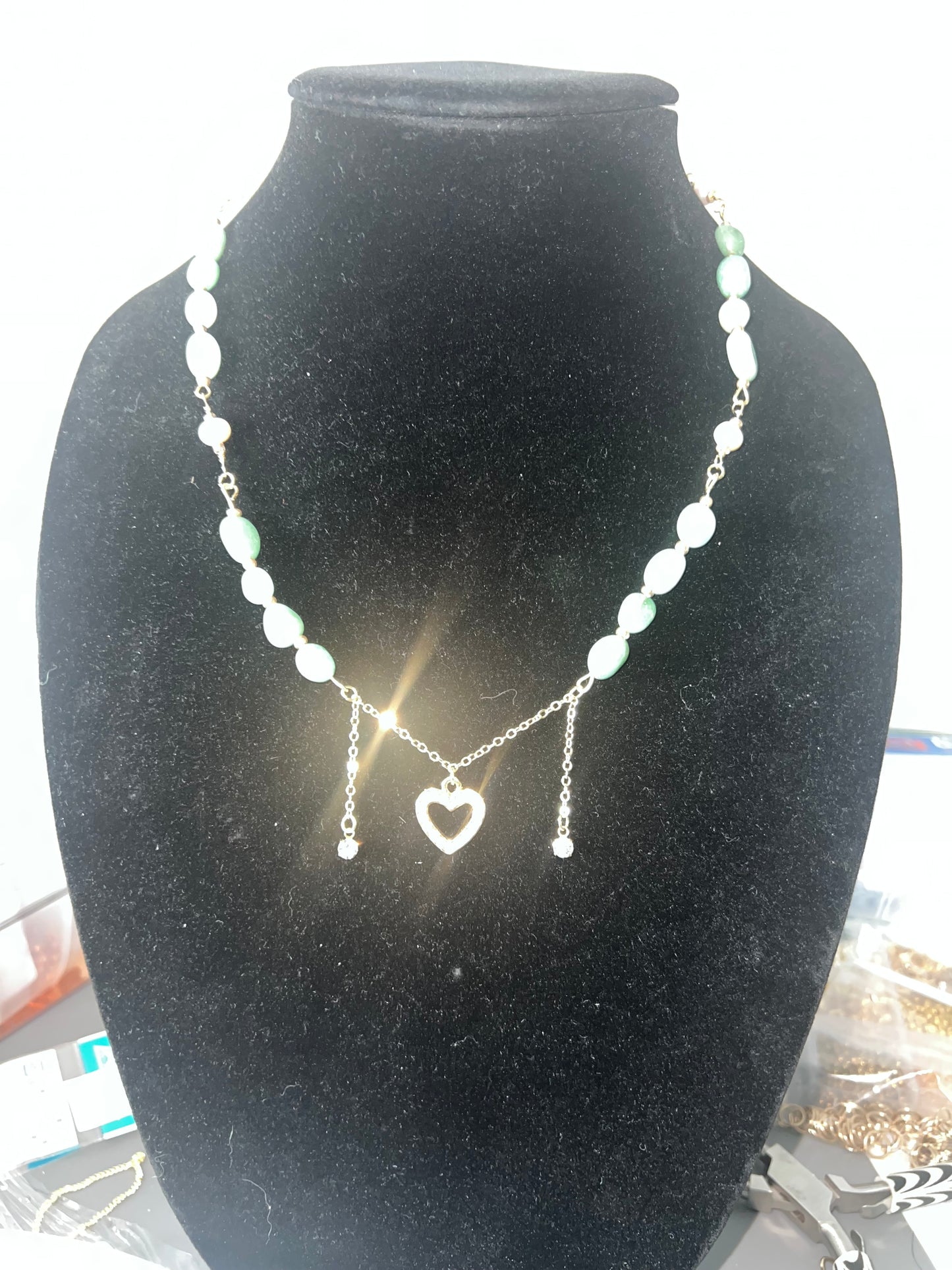 Aventurine Heart Necklace – Handmade Gemstone & Pearl Necklace