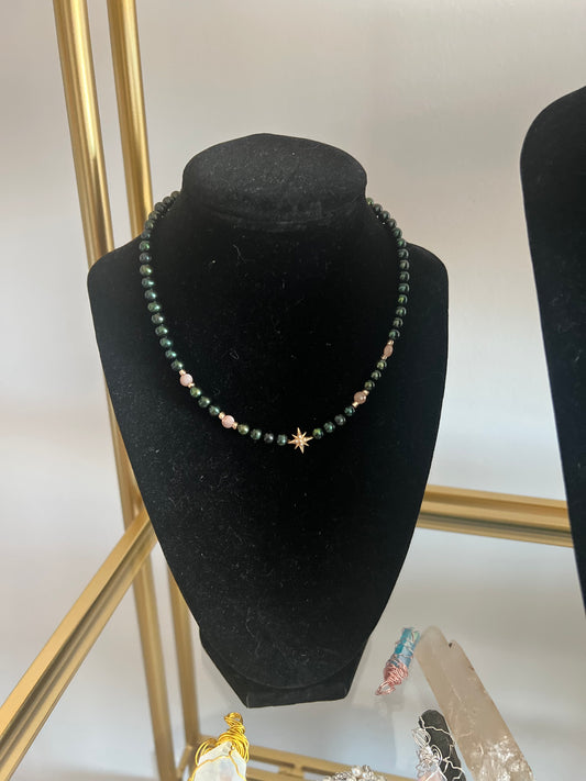 Forest Star Necklace – Moonstone & Freshwater Pearl