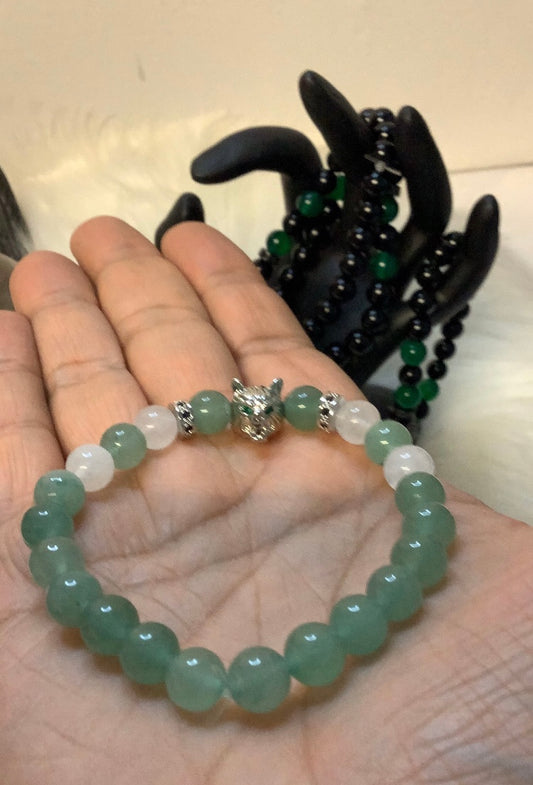 Wolf head 🐺 (crystal bracelet green jade & white jade )